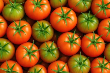 Vivid close-up of freshly harvested greenhouse tomatoes with textured background