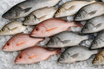Obraz premium Fresh seafood selection on ice at the market