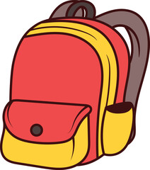 Red school backpack with yellow pouch illustration
