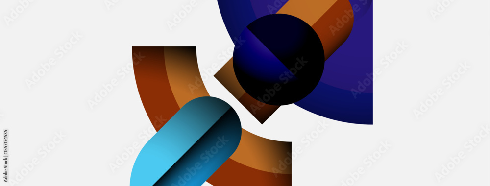 Poster abstract shapes overlap, creating dynamic composition. warm, cool tones blend, suggesting depth, mov