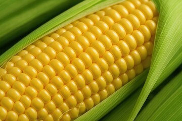 Close-up of fresh organic corn on the cob in macro perspective