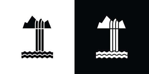 Waterfall icon. Black Silhouette. Graphic illustration.