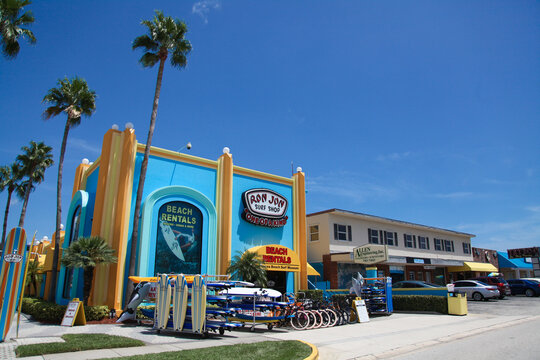 Ron Jon Surf Shop in Cocoa Beach, Florida, USA. Ron Jon Surf Shop is a surfer style retail store chain founded in 1959.