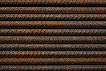Detailed view of aged steel reinforcement bars at a building site