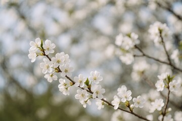 Obraz premium Detailed view of a blooming tree branch during springtime