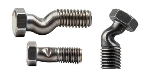 Bent bolts in various sizes and angles on isolated background  