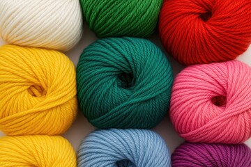 Detailed view of vibrant yarn balls arranged together