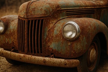 Detailed Close-Up of a Rusted Vintage Vehicle