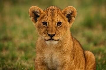 Wild young lion cub in their natural habitat