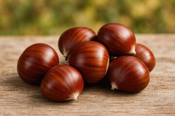 Fototapeta premium Detailed shot of chestnuts against a natural backdrop