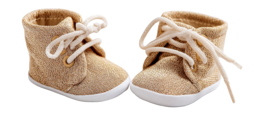 Stylish baby booties in soft golden fabric.