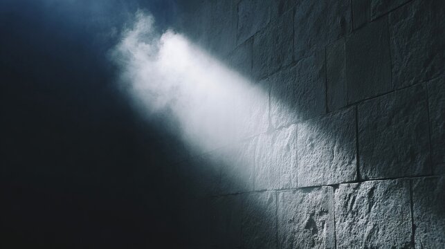 Glistening sunbeam slices through shadows on ancient stone, invoking Samhain introspection and the quiet whispers of solitude