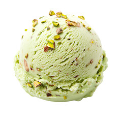 Single pistachio ice cream scoop on transparent background