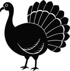 Side View of Black Turkey Silhouette with Fan Tail