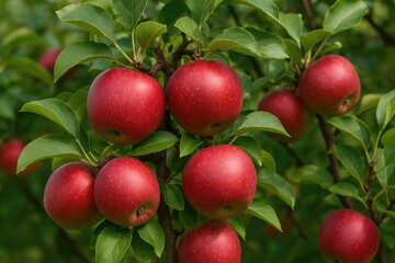 Obraz premium Red fruit clusters hanging from tree branches