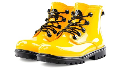 Yellow rubber boots studio shot, white background, advertising