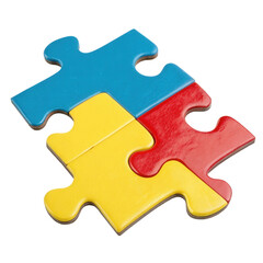 Colorful puzzle pieces on a white surface showcasing vibrant primary colors in a playful arrangement