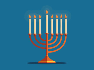 Hanukkah flat vector illustration isolated on a blue background Traditional jewish holiday greeting card design