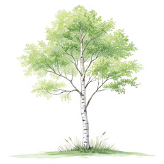 Green Tree Botanical Landscape Minimal Clipart Watercolor 