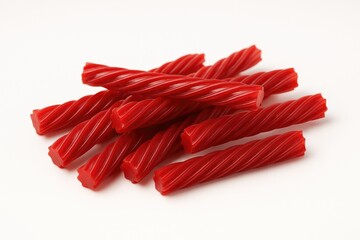 White background featuring a shot of red licorice candy