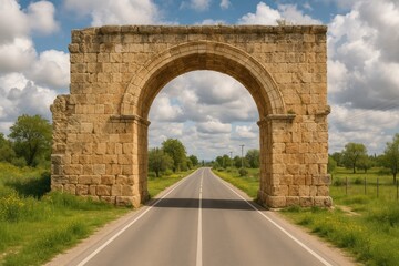 Obraz premium Ancient Cilicia Road features a 5th-century arched gateway in Tarsus during a springtime overcast day