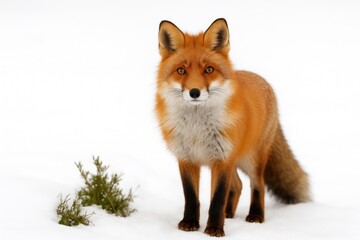 Obraz premium Winter scene featuring a red fox amid a snow-covered landscape
