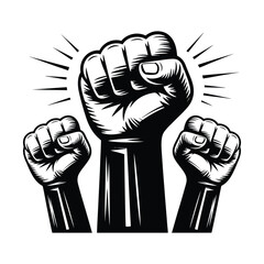 Three raised fists symbolizing power unity and protest vector silhouette