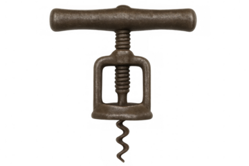 Classic corkscrew isolated on transparent background, ready for use in designs related to wine, bars, and restaurants