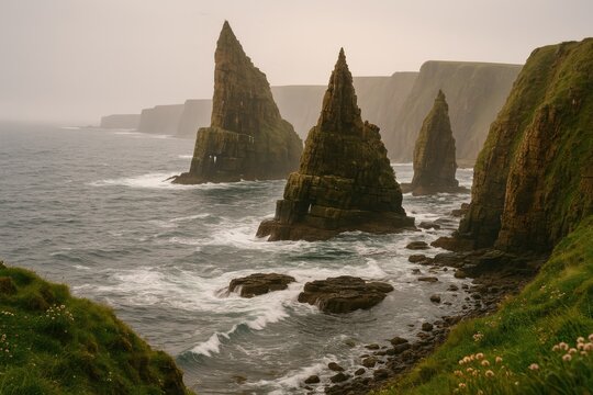 Rock formations at a northern coastal point, Northern Route, Highland region