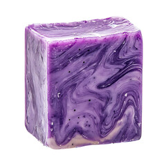 Swirled purple soap cube closeup on transparent background