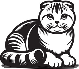 Scottish Fold Cat Vector in black and white