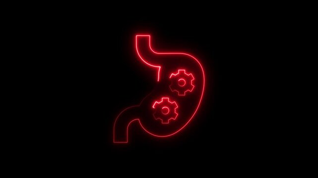 Glowing neon intestines icon isolated on black background. HD Video motion graphic animation icon