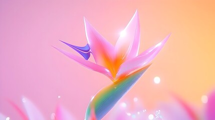 Pink bird of paradise flower, pastel background, bokeh, digital art, website