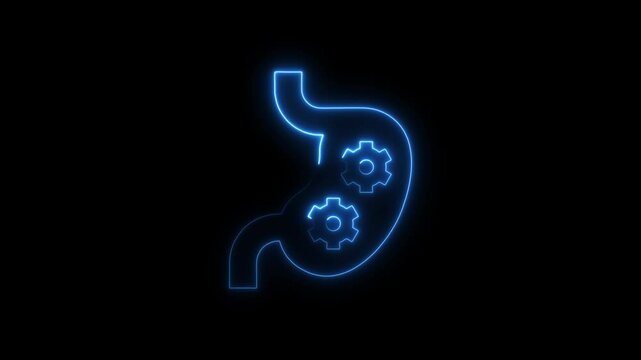 Glowing neon intestines icon isolated on black background. HD Video motion graphic animation icon