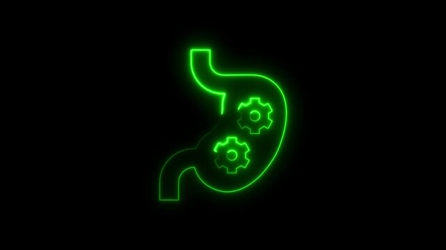 Glowing neon intestines icon isolated on black background. HD Video motion graphic animation icon
