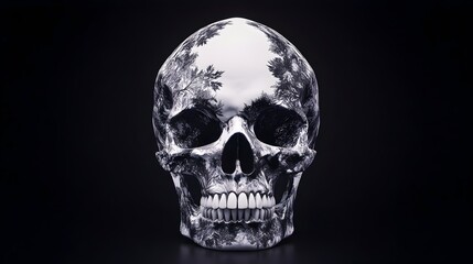 Obraz premium Skull, floral design, dark background, 3D render, album art