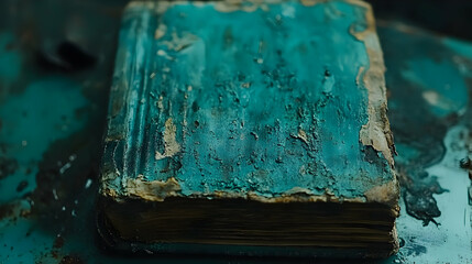 Aged tome with teal binding reveals the passage of time and untold stories