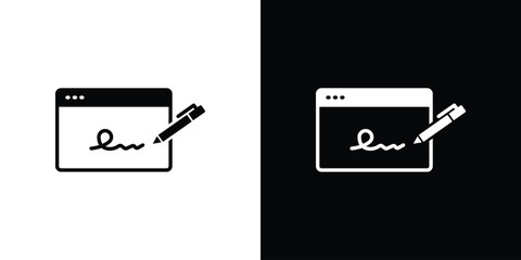 Electronic signature icon. Black Silhouette. Graphic illustration. © Win