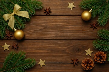 Fototapeta premium Festive holiday arrangement on rustic wooden surface