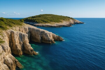 Fototapeta premium Stunning seaside cliffs at a scenic cape close to a charming coastal town in Istria