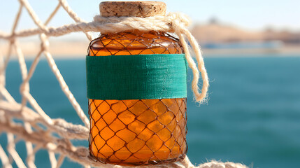 Seaside potion bottle, with a message inside a vintage nautical arrangement