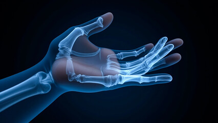 The fracture appears to be in the palm of the hand, suggesting that the image is meant to illustrate the causes, symptoms, and treatments of arthritis.