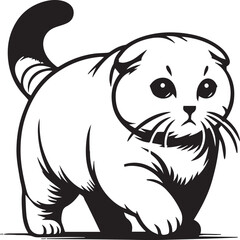 Scottish Fold Cat Vector in black and white