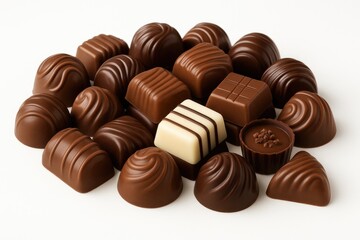 Obraz premium Pile of chocolates on a plain white backdrop