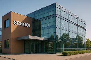 Obraz premium Architectural design featuring a building with glass exterior walls