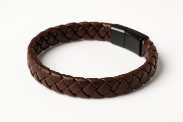 Elegant brown leather wristband displayed on a clean white backdrop