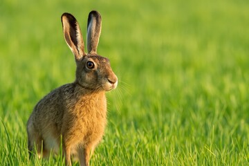 Fototapeta premium The European hare, or brown hare, is a widespread species found across Europe and parts of Asia, thriving in open and temperate habitats.
