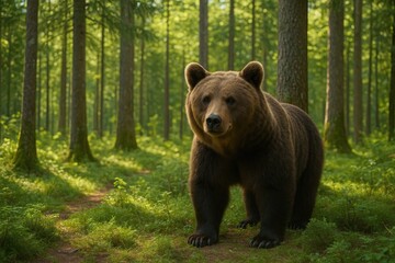 Fototapeta premium Summer scene featuring a brown bear in a woodland setting