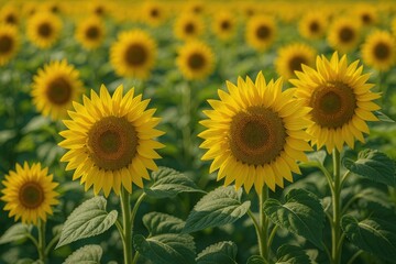 Obraz premium Vivid yellow blooms of sunflowers thriving in their natural habitat