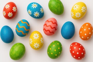 Obraz premium Vivid and vibrant Easter eggs displayed against a white background